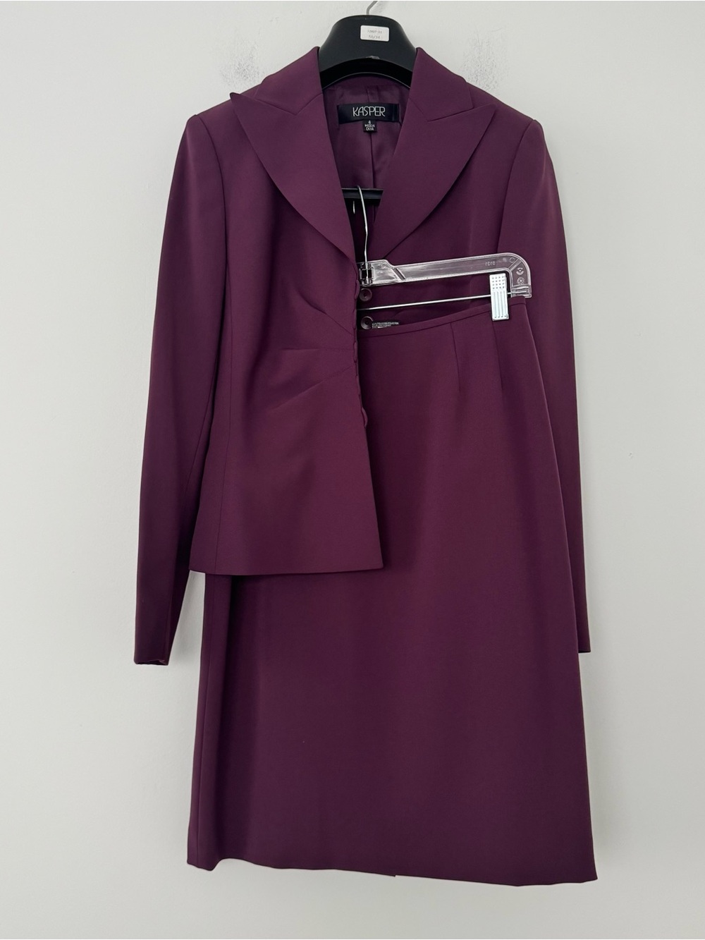 Kasper Skirt Suit Set Womens 4 Purple Plum Ruched Front Blazer Pencil Skirt Work
